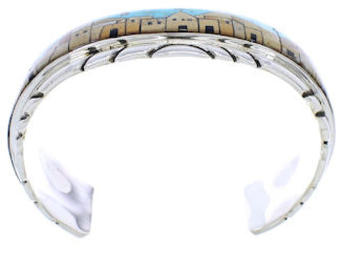 Native American Village Design Multicolor Silver Cuff Bracelet MW75559